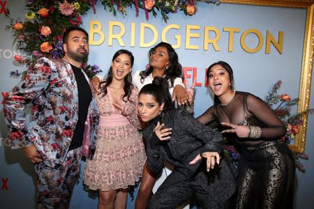 Kal Penn, Versha Sharma, Maitreyi Ramakrishnan, Lilly Singh, and Simone Ashley at an event for Bridgerton (2020)