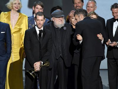 Nikolaj Coster-Waldau, George R.R. Martin, David Benioff, and Gwendoline Christie at an event for The 70th Primetime Emm