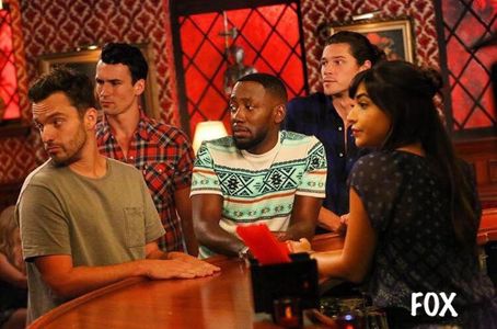 Still of Jake Johnson, Paul Black, Hannah Simone & Lamorne Morris in New Girl(2016)