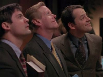 Gil Bellows, David E. Kelley, and Patrick Muldoon in Ally McBeal (1997)