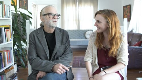 Kyra Gardner (R) interviews Brad Dourif (L) for her award winning documentary 