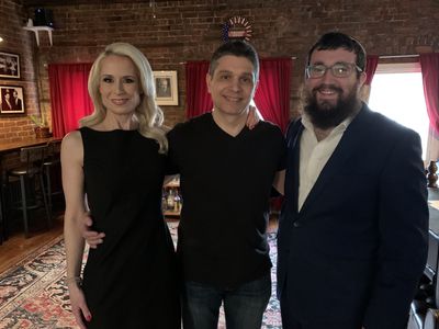 Still of Mandy Del Rio, Jack Thomas Smith, and Yosef Hershkop on the set of Newsfront: Antisemitism in America (2023)