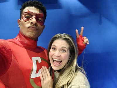 Xavier Avila and Danielle Fishel on set of Villains of Valley View