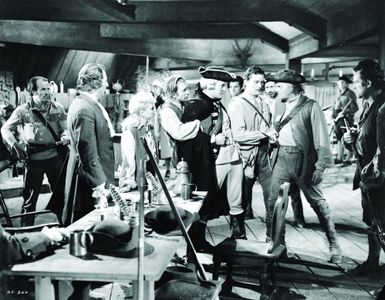 John Wayne, George Sanders, Robert Barrat, Stanley Blystone, Ethan Laidlaw, and Claire Trevor in Allegheny Uprising (193