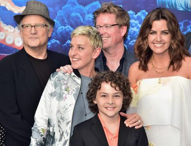 Albert Brooks, Ellen DeGeneres, Andrew Stanton, Lindsey Collins, and Hayden Rolence at an event for Finding Dory (2016)