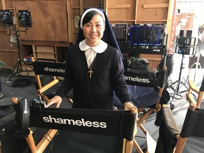 on the set of Shameless