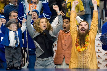 Mike Myers, Jessica Alba, Verne Troyer, and Manu Narayan in The Love Guru (2008)