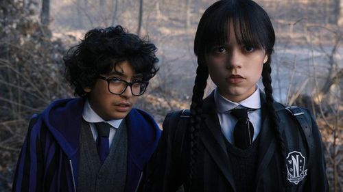 Moosa Mostafa and Jenna Ortega in Wednesday (2022)